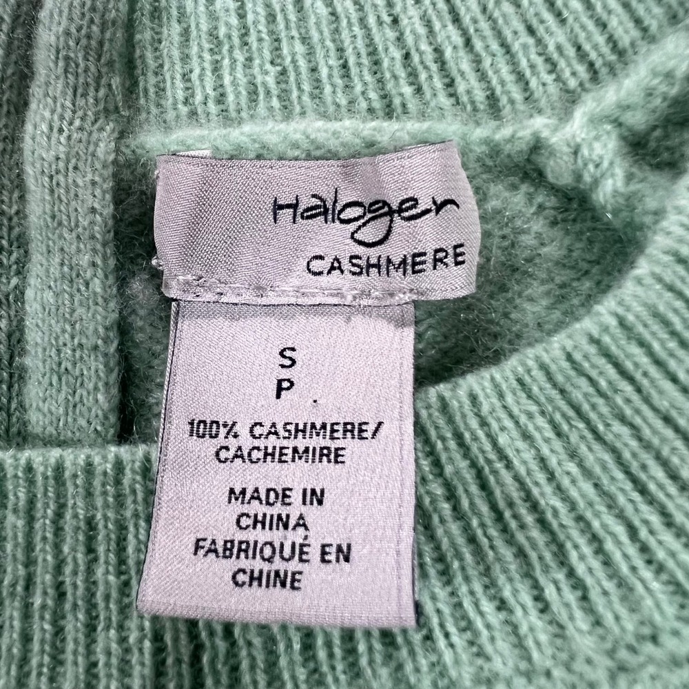 HALOGEN 100 Cashmere Sweater Womens Small Green Fair Back Zip Pullover Cozy - Picture 6 of 16